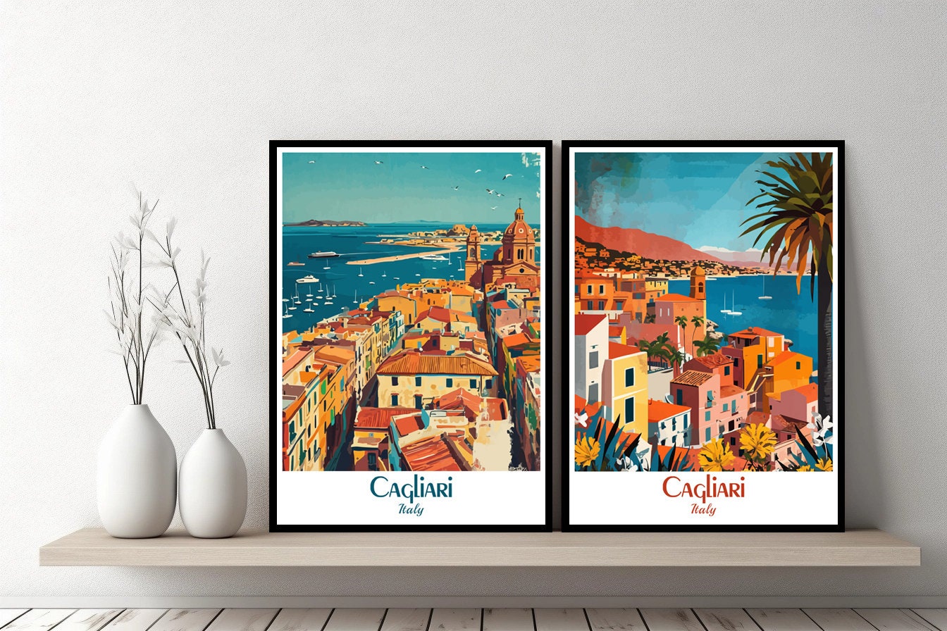 Cagliari Italy Poster Travel Italy Sardinia Cagliari Print Canvas Poster Cityscape Wall Art Designer Wall Posters Cagliari Illustration