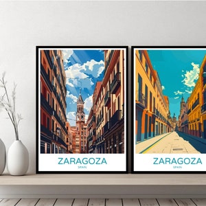 Zaragoza Spain Poster Travel Print Zaragoza Aragon Vintage City Canvas Wall Poster Cityscape Designer Retro Spain Illustration Decor