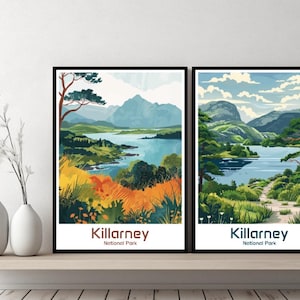 Killarney National Park Ireland Poster Travel Print Killarney Park Canvas Poster Cityscape Art Designer Wall Ireland Retro Gift Illustration