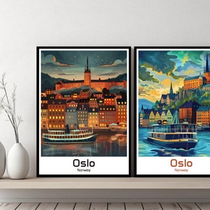 Oslo Norway Poster Travel Print Norway Oslo Canvas Poster Cityscape Art Designer Wall Norway Retro Gift Illustration