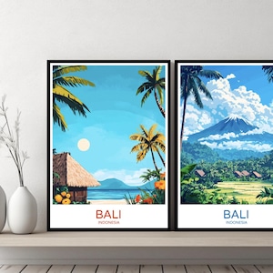 Bali Indonesia Poster Travel Print Indonesia Bali Java Lombok Canvas Wall Poster Cityscape Designer Retro Gift Indonesia Illustration Decor