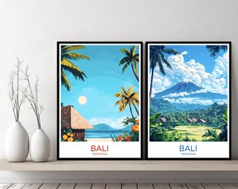 Poster di viaggio di Bali, Indonesia, stampa su tela, Bali, Giava, Lombok, poster da parete, paesaggio urbano, designer, regalo retrò, illustrazione, decorazione, Indonesia