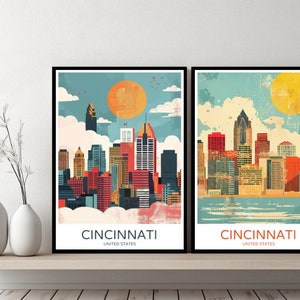 Cincinnati Skyline Ohio Poster Travel Print Hamilton County United States Canvas Wall Poster Cityscape Designer Gift USA Illustration Decor