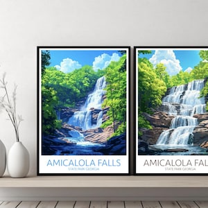 Póster de viaje del Parque Estatal de las Cataratas de Amicalola, Georgia, Ellijay, Estados Unidos, lienzo, póster de pared, paisaje urbano, diseñador, regalo, ilustración, decoración