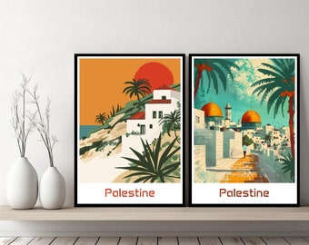 Cartaz de viagem da Palestina, impressão em tela da Palestina, pôster de parede, paisagem urbana, designer, presente retrô, ilustração da Palestina, decoração