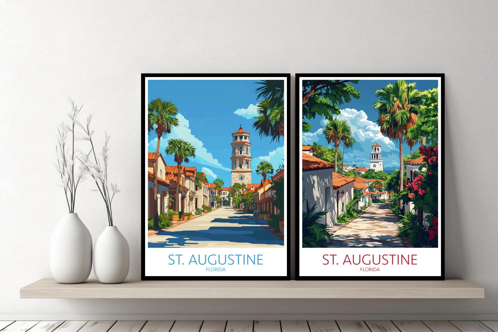 St. Augustine Florida Poster Travel Print Jacksonville Beach St. Johns Canvas Wall Poster Cityscape Designer Gift USA Illustration Decor