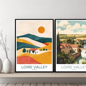 Loire Valley France Poster Travel Print France Loire Valley Castle Canvas Wall Poster Cityscape Designer Retro France Illustration Decor