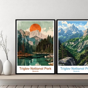 Triglav Nationalpark Slowenien Poster Reisedruck Triglav Park Leinwand Poster Stadtbild Kunst Designer Wand Slowenien Retro Geschenk Illustration