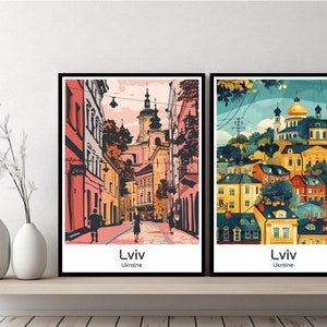 Lviv Ukraine Poster Travel Print Ukraine Lviv Canvas Poster Cityscape Art Designer Wall Ukraine Lviv Retro Gift Illustration