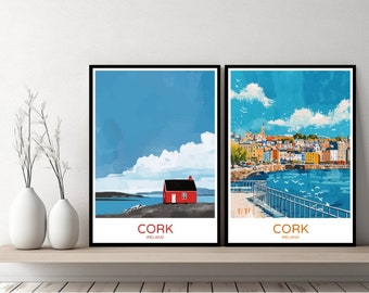 Poster da viaggio in sughero Irlanda Stampa sughero Munster River Lee Sunset Poster da parete su tela Paesaggio urbano Designer Retro Irlanda Illustrazione Decor