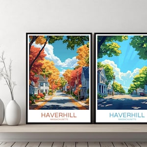 Haverhill Massachusetts Poster Stampa di viaggio Città di Haverhill Contea di Essex USA Tela Poster da parete Regalo di design Illustrazione digitale Decorazione