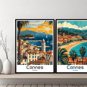 Póster de Cannes, Francia, viaje, Francia, Cannes, impresión en lienzo, póster, paisaje urbano, arte mural, carteles de pared de diseñador, Francia, Cannes, mar, playa, ilustración