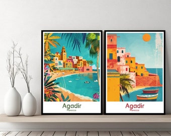 Agadir Morocco Poster Travel Print Agadir Morocco Canvas Poster Cityscape Designer Wall Adventure Retro Gift Illustration Home Decor