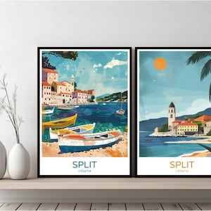 Split Croatia Poster Travel Print Dalmatia Croatia Split Sea Beach Canvas Wall Poster Cityscape Designer Gift Croatia Illustration Decor