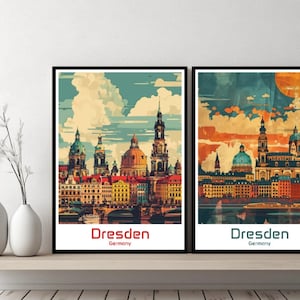 Dresden Germany Poster Reisedruck Sachsen Dresden Canvas Poster Stadtbild Kunst Designer Wall Germany Dresden Retro Geschenk Illustration