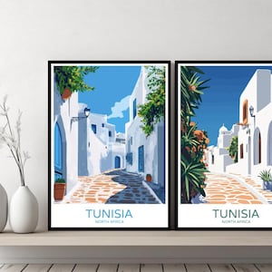 Tunisia North Africa Poster Travel Print Tunis Africa Canvas Wall Poster Cityscape Designer Retro North Africa Illustration Decor