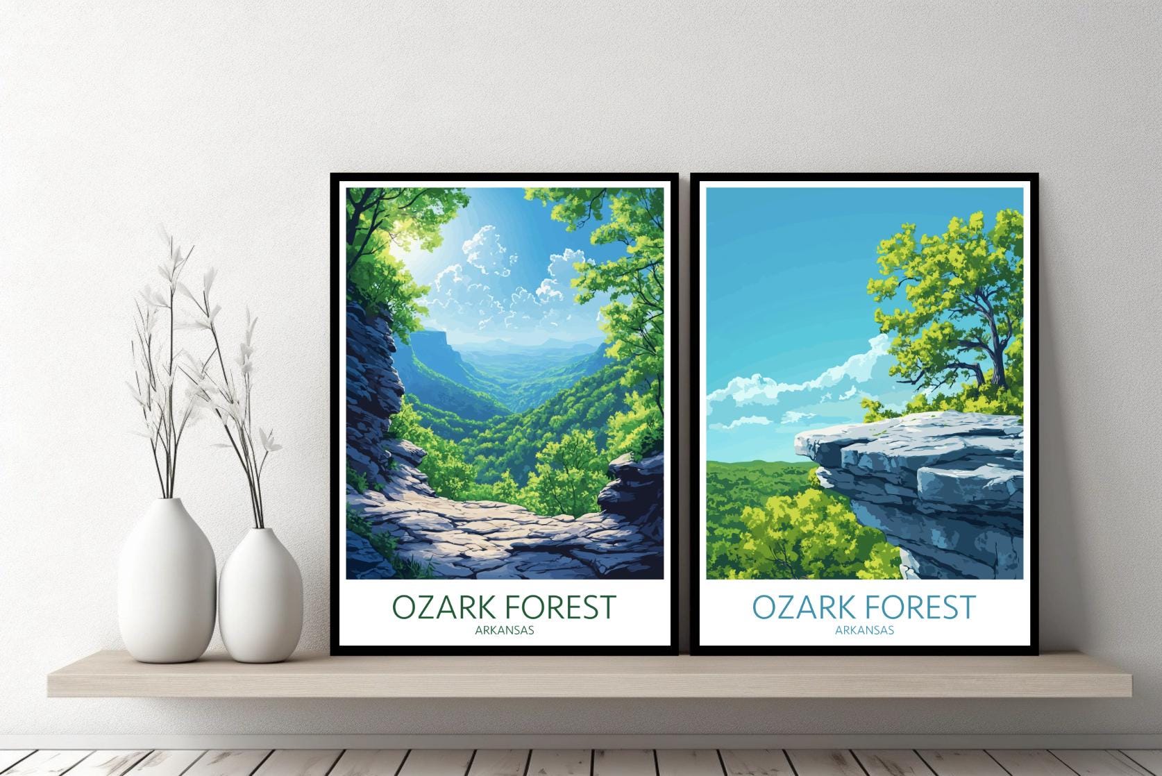Ozark National Forest Arkansas Poster Travel Print United States Russellville Canvas Wall Art Designer Gift Digital Illustration Decor