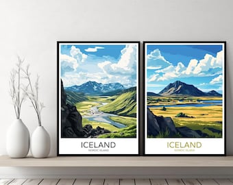Iceland Poster Travel Print Nordic Island Country Arctic Reykjavík Canvas Wall Poster Cityscape Designer Gift Iceland Illustration Decor