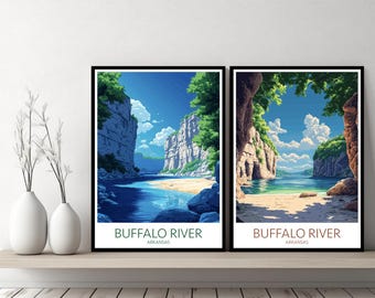 Pôster de viagem Buffalo National River Arkansas, Estados Unidos, tela do rio Buffalo, arte de parede, presente de designer, ilustração digital, decoração