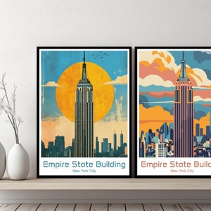 Póster del Empire State Building de Nueva York, impresión de viaje, lienzo de Nueva York, póster de pared, paisaje urbano, regalo de diseñador, ilustración de EE. UU., decoración