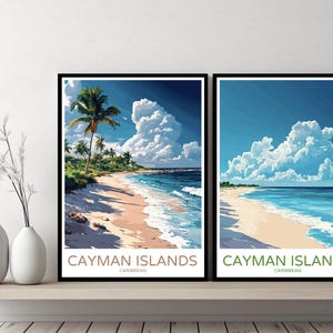 Cayman Islands Caribbean Poster Travel Print Cayman Islands Beach Canvas Wall Poster Cityscape Designer Gift Caribbean Illustration Decor