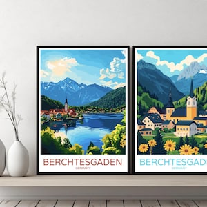 Berchtesgaden Germany Poster Travel Print Berchtesgaden Bavaria Canvas Wall Poster Cityscape Designer Gift Germany Illustration Decor