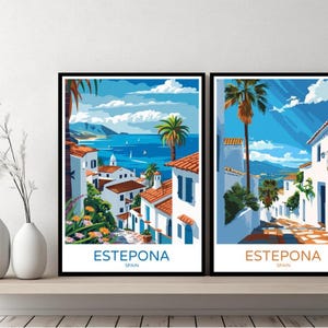 Póster de Estepona, España, impresión de viaje, Estepona, Costa del Sol, lienzo vintage de ciudad, póster de pared, paisaje urbano, diseñador, ilustración retro de España, decoración.