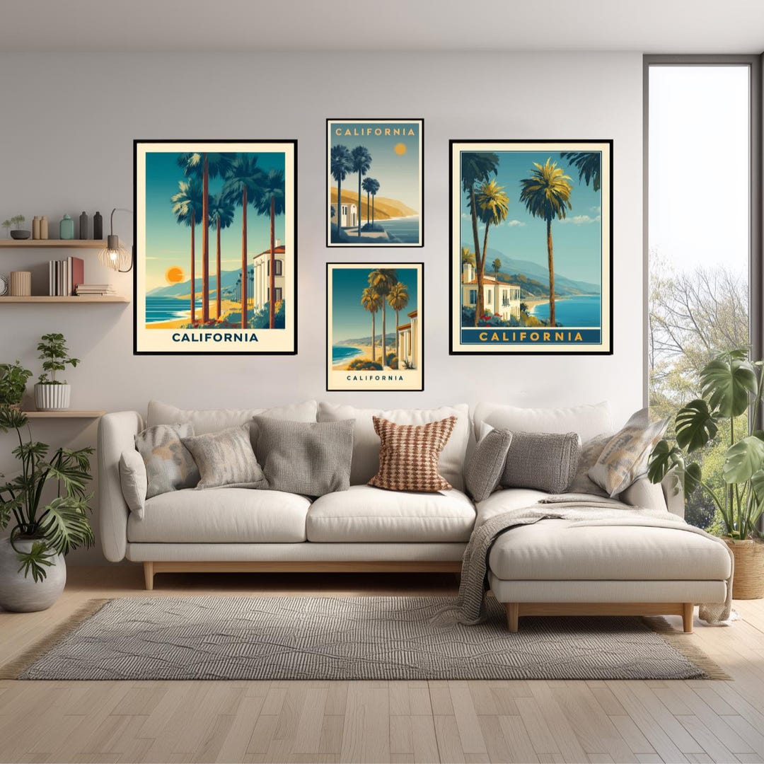 California State Retro Travel Poster, Golden State Wall Art Print ...