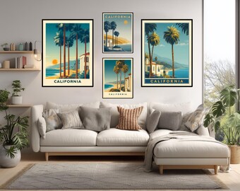 California State Retro Travel Poster, Golden State Wall Art Print, California Coast Art Deco Decor, West Coast Beach Poster, California Gift