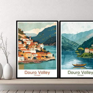 Douro Valley Portugal Poster Travel Print Portugal Douro Valley Canvas Wall Poster Cityscape Designer Gift Portugal Illustration Decor