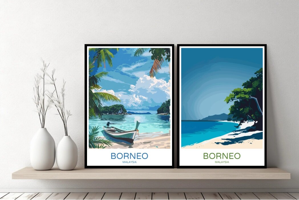 Poster Vintage Voyage Île De Bornéo - Impression Sur Toile 40x60 Cm, Décoration Murale Salon Ou Chambre - 9