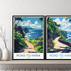 Road To Hana Hawaii Poster Travel Print Hana Highway Hawaii State Routes USA Canvas Wall Poster Designer Gift Digital Illustration Decor