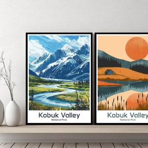 Kobuk Valley National Park Poster Travel Print Kobuk Valley  Park Canvas Wall Poster Cityscape Designer Retro Gift Alaska Illustration Decor