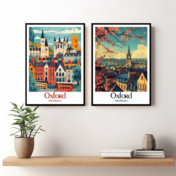 Oxford UK Poster Travel Oxford England Print Canvas Poster Cityscape Wall Art Designer Wall Posters Oxford City Illustration