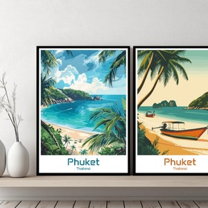 Phuket Thailand Poster Travel Print Thailand Phuket Canvas Wall Poster Cityscape Designer Retro Gift Thailand Illustration Decor