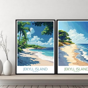 Jekyll Island Georgia Poster Travel Print Jekyll Island Glynn United States Canvas Wall Poster Cityscape Designer Gift Illustration Decor