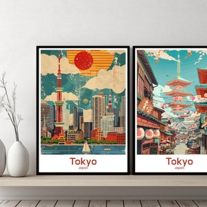 Tokyo Japan Poster Travel Print Japanese Tokyo Canvas Poster Cityscape Art Designer Wall Japan Retro Gift Illustration