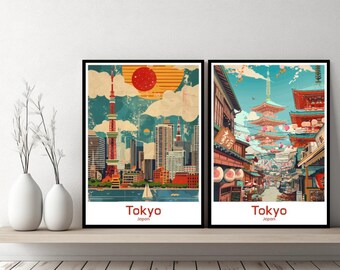 Tokyo Japan poster reisafdruk Japanse Tokyo canvas poster stadsgezicht kunst designer muur Japan retro cadeau illustratie