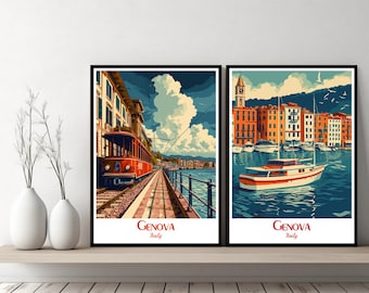 Genova Italy Poster Travel Italy Genoa Print Canvas Poster Cityscape Wall Art Designer Posters Genova Liguria Italy Travel