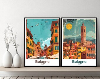 Bologna Italy Poster Travel Print Bologna Italy Canvas Poster Cityscape Designer Wall Art Adventure Retro Gift Illustration Home Decor