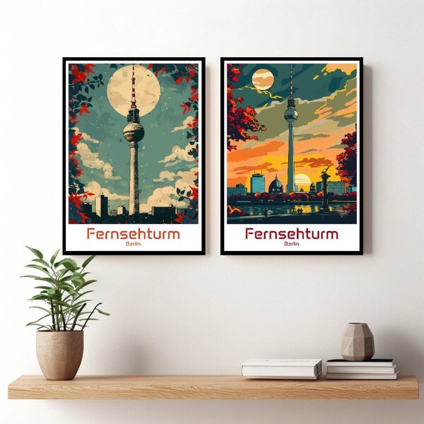 Fernsehturm Berlin Poster Travel Print Germany Berlin Fernsehturm Canvas Poster Cityscape Art Designer Wall Germany Retro Gift Illustration