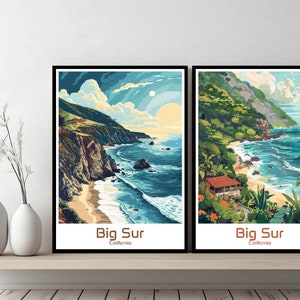 Big Sur Kalifornien Reiseplakat Druck Big Sur Leinwand Plakat Wandkunst Raumdekor Abenteuer Kalifornien Pazifikküste Strand Geschenk Illustration