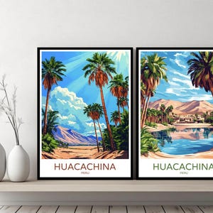 Huacachina Oasis Peru Poster Travel Print Huacachina Ica Paracas Canvas Wall Poster Cityscape Designer Peru Gift Illustration Decor