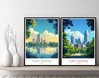 Poster di Fort Wayne Indiana Stampa digitale Contea di Allen USA Tela Decorazione artistica da parete Poster Paesaggio urbano Designer Regalo Illustrazione Arredamento per la casa