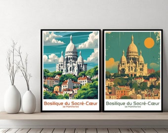Basilica of Sacré Coeur de Montmartre France Poster Travel France Print Canvas Cityscape Wall Art Designer Wall Posters Paris Illustration