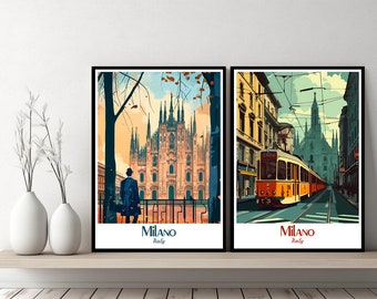 Póster de Milán, Italia, viaje, Lombardía, Milán, impresión en lienzo, póster de Nápoles, paisaje urbano, arte mural, pósteres de diseño, Italia, Milán, viajes.