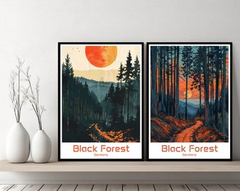 Black Forest Germany Poster Travel Print Black Forest Canvas Poster Cityscape Art Designer Wall Germany Black Forest Retro Gift Illustration