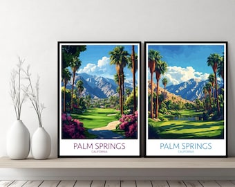 Póster de Palm Springs, California, impresión de viaje, Palm Springs, condado de Riverside, lienzo para pared, paisaje urbano, regalo de diseñador, ilustración de EE. UU., decoración.