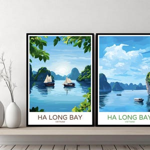 Ha Long Bay Vietnam Poster Travel Print Halong Bay Quảng Ninh Cẩm Phả Canvas Wall Poster Cityscape Designer Retro Vietnam Illustration Decor