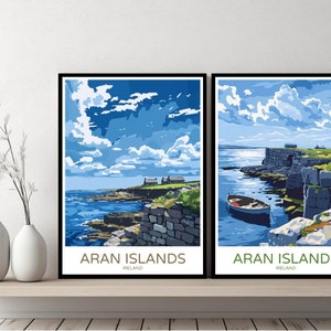 Aran Islands Ireland Poster Travel Print Aran Islands Galway Bay Canvas Wall Poster Cityscape Designer Retro Ireland Illustration Decor